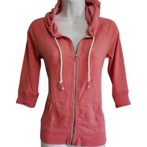 Garage Womens (Juniors) Medium Full Zip Hooded Sweatshirt 3/4 Sleeves Pink
